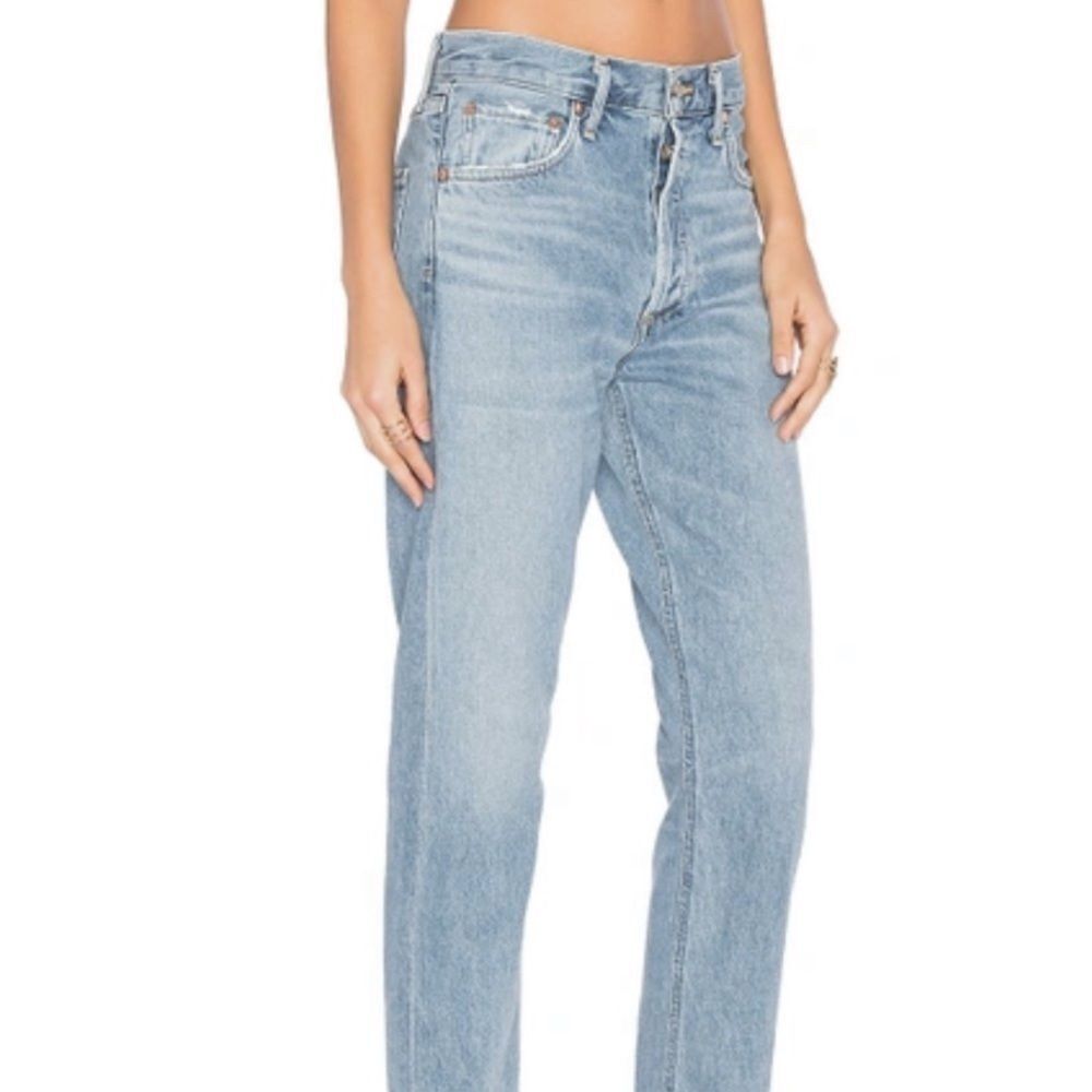Agolde High Rise Slim Organic Cotton Jeans with Raw Cut Hem Size 26 - Picture 2 of 14